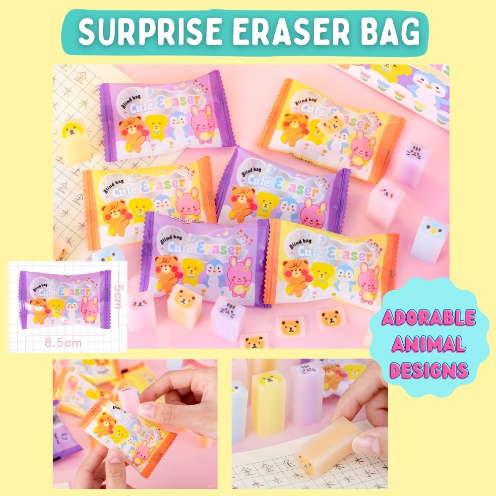 animal designs surprise erasers