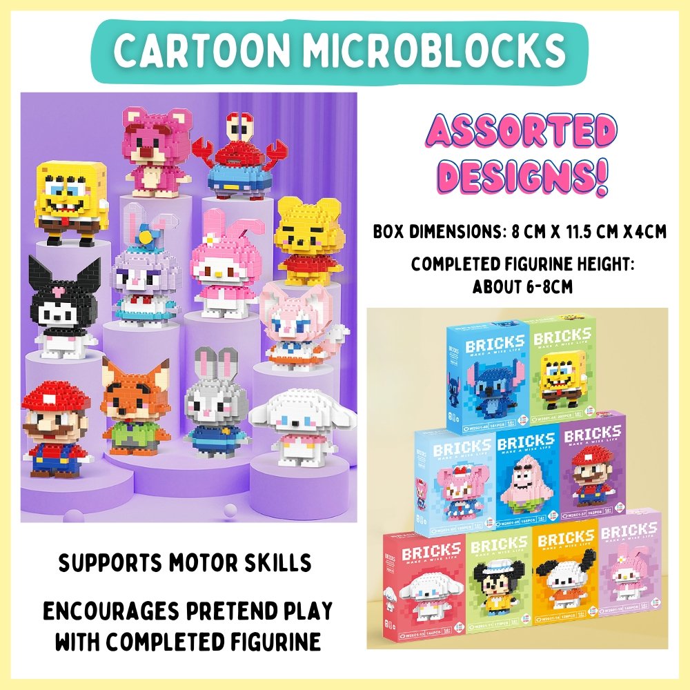cartoon microblocks with assorated designs