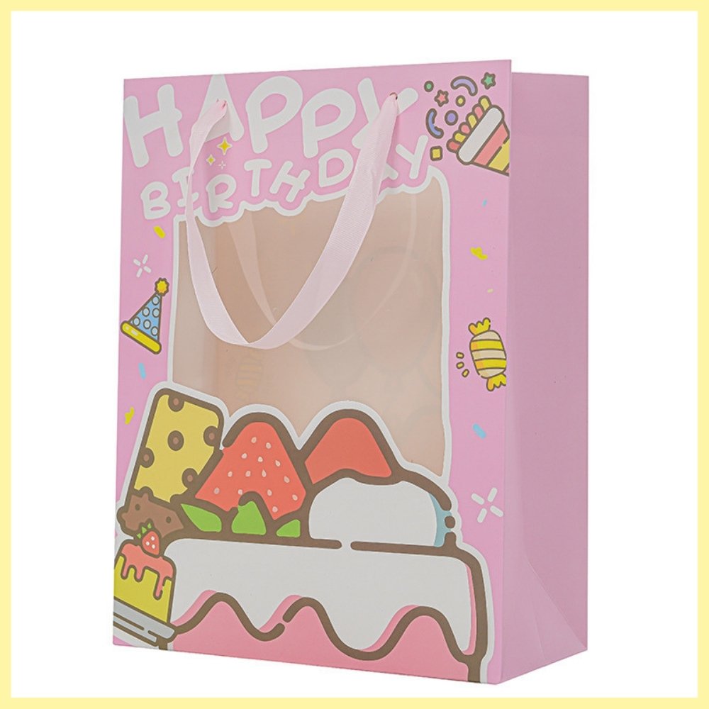 happy birthday paper bag pink