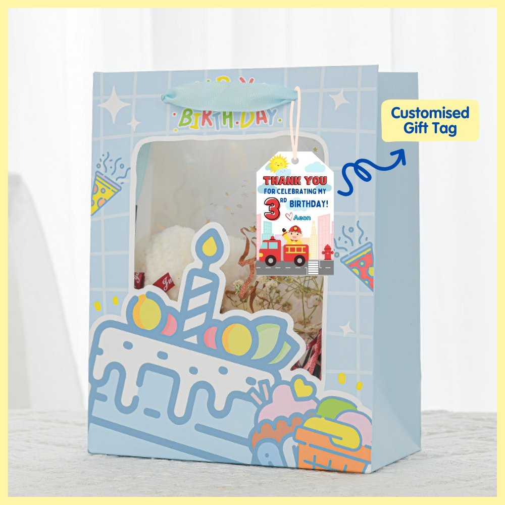 Happy birthday paper bag with customised tag