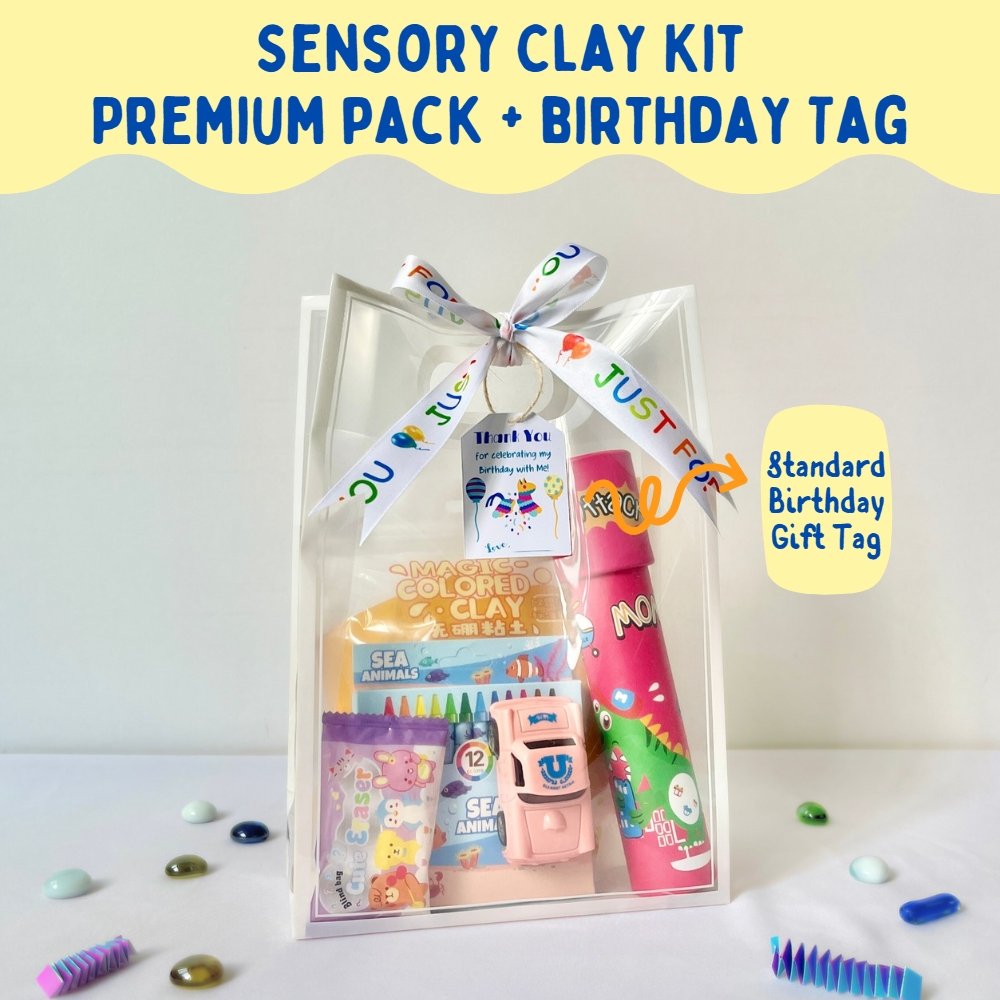 sensory clay kit with birthday tag