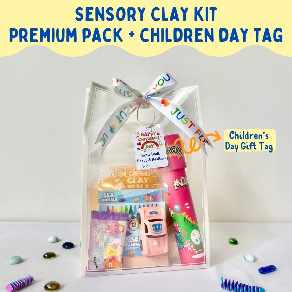 sensory clay kit with children day gift tag