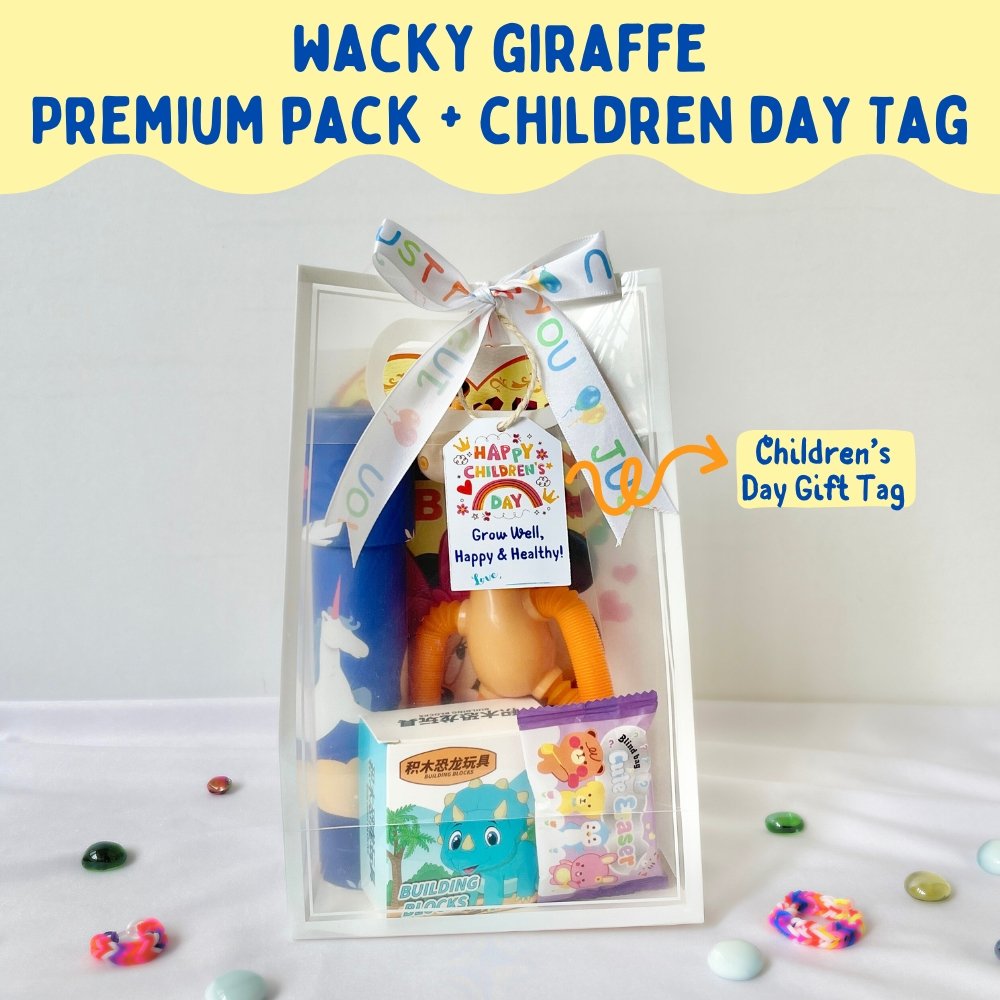 wacky giraffe with children day tag