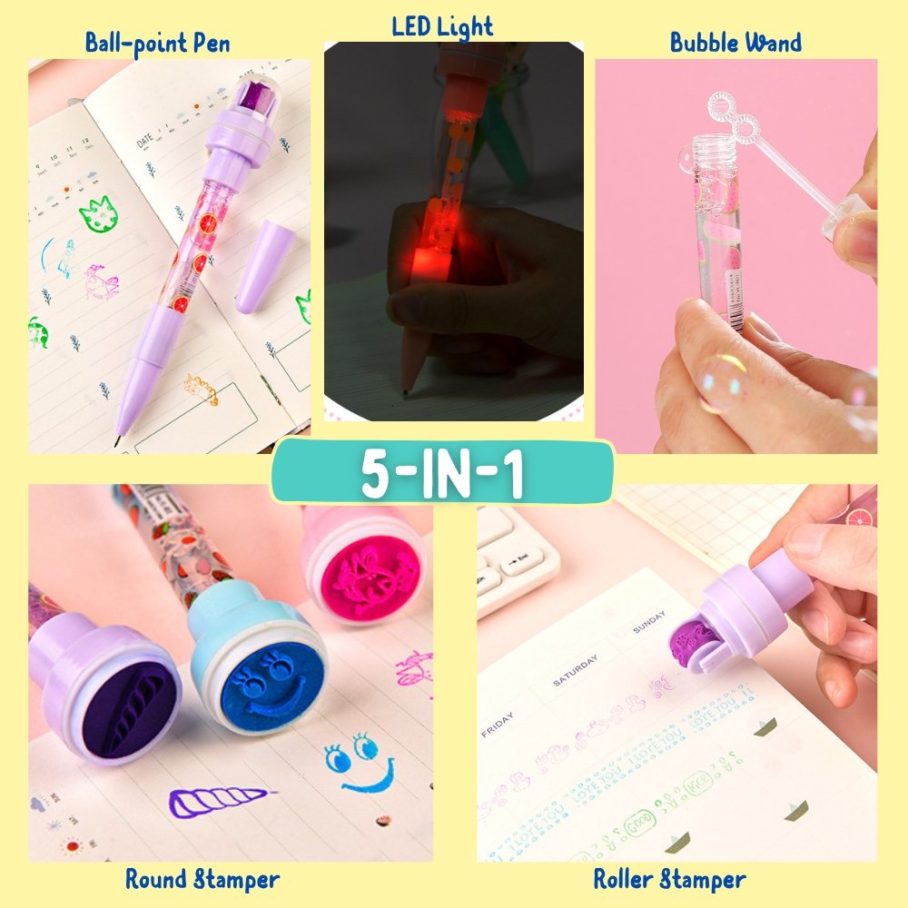 5-in-1 LED Light Bubble Stamper Pen