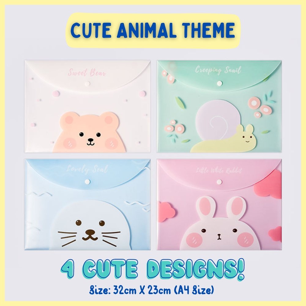 Cute Animal A4 Snap Button Folder