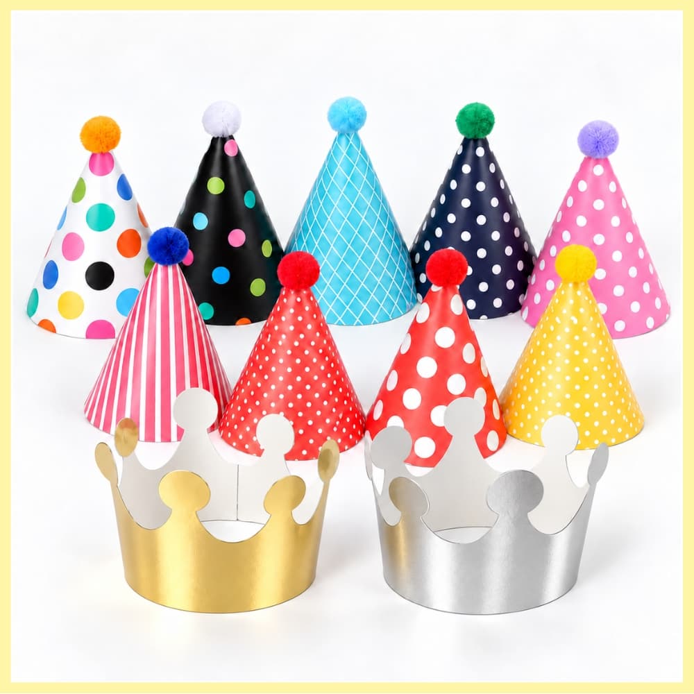 Pompom Crown Party Hats (Set of 11)