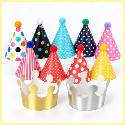 Pompom Crown Party Hats (Set of 11)