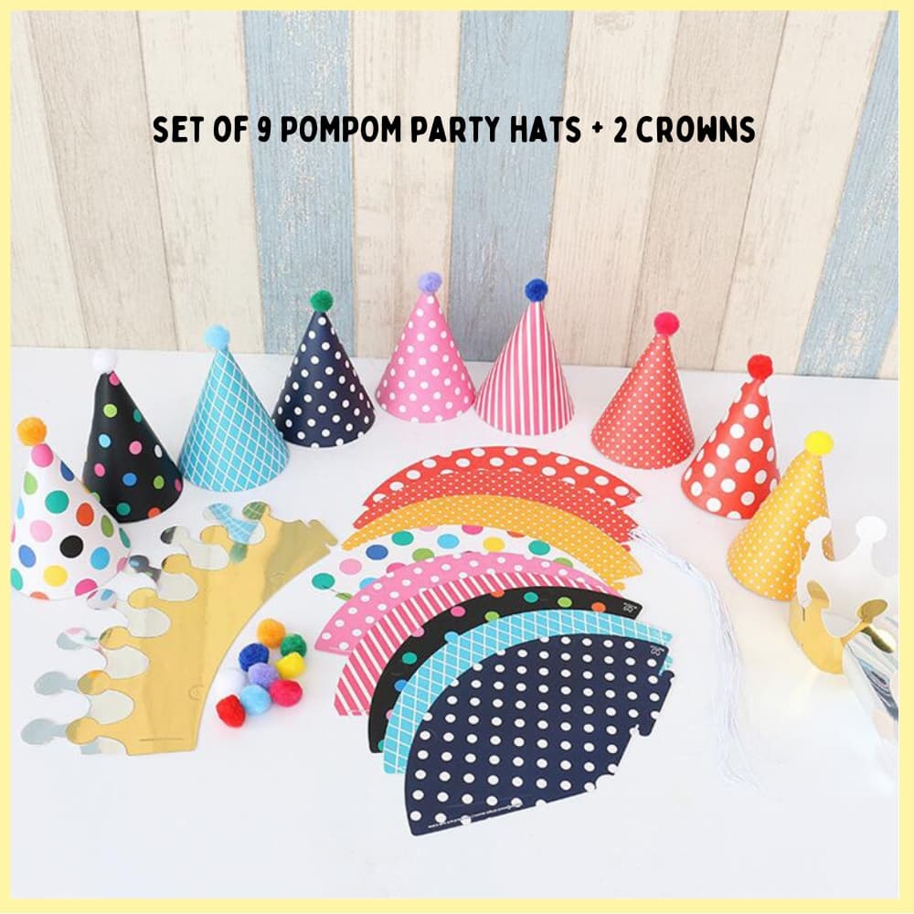 Pompom Crown Party Hats (Set of 11)