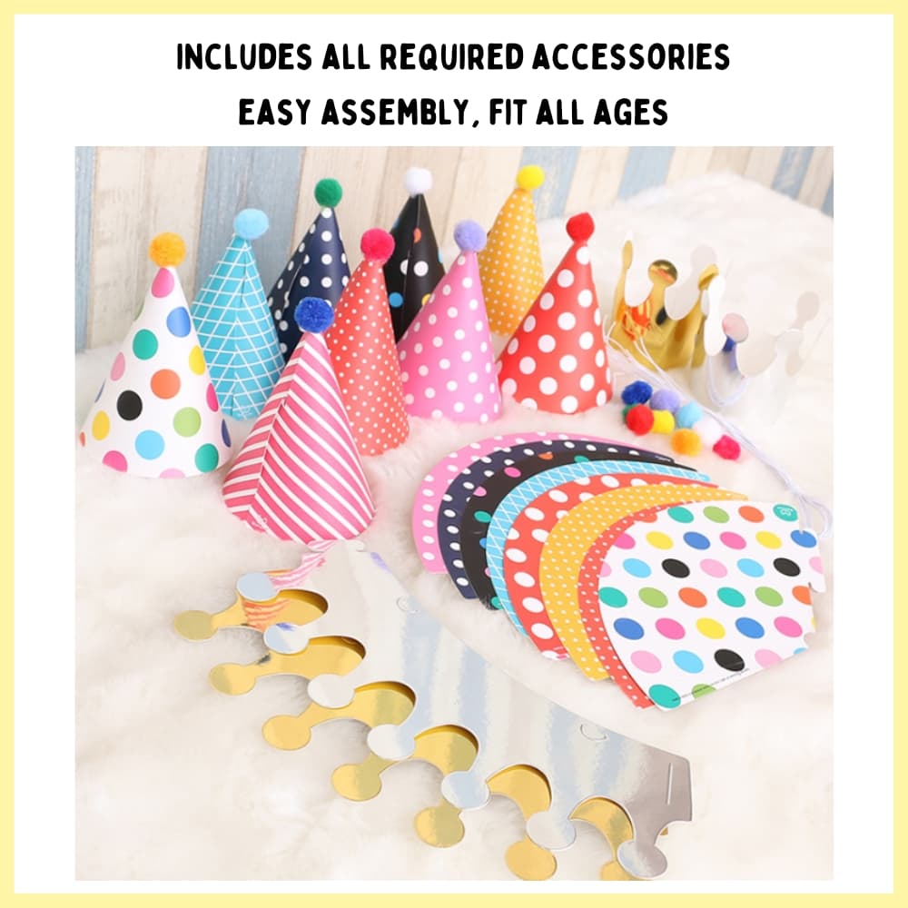 Pompom Crown Party Hats (Set of 11)