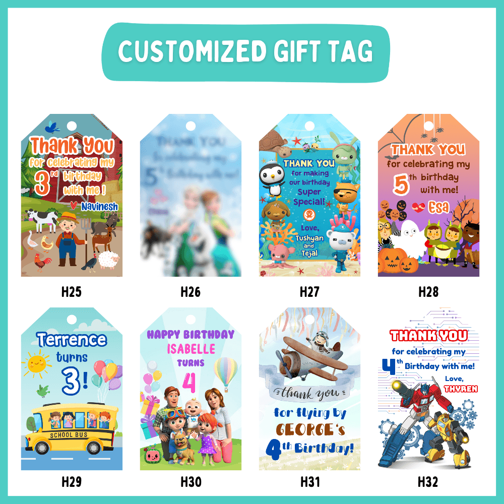 Personalised birthday thank you tags in Singapore, printed with your child&