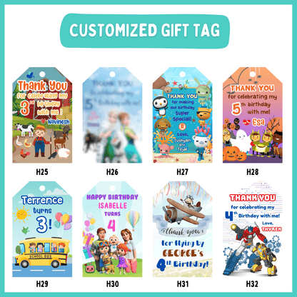 Personalised birthday thank you tags in Singapore, printed with your child&