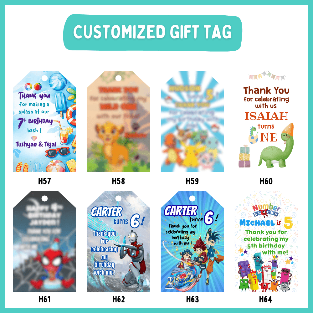 Personalised gift tags sold on their own for parents packing their own birthday goodie bags