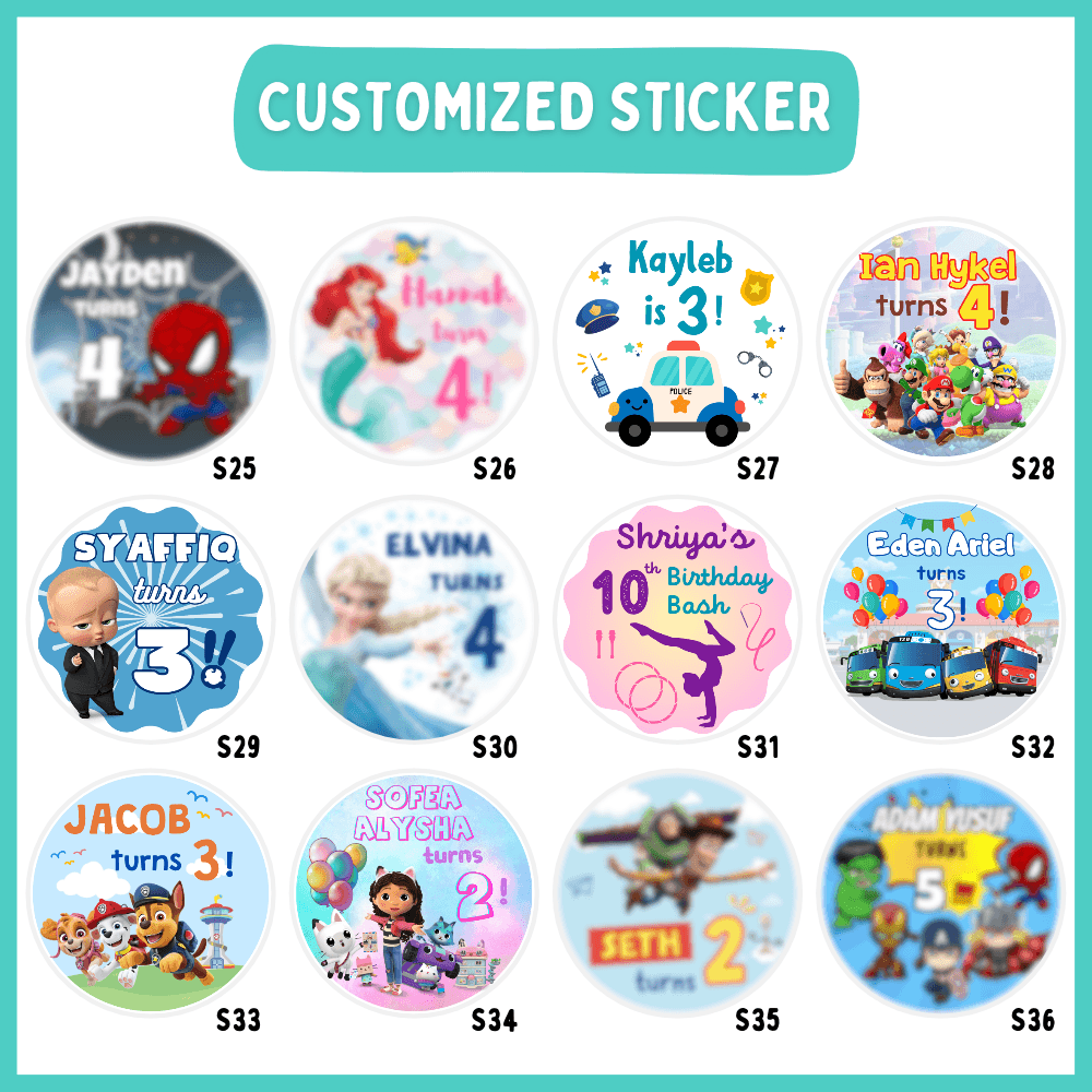Customised goodie bag stickers pasted on Bash Party Store ready-to-gift ziplock bags