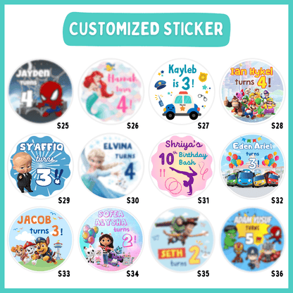 Customised goodie bag stickers pasted on Bash Party Store ready-to-gift ziplock bags