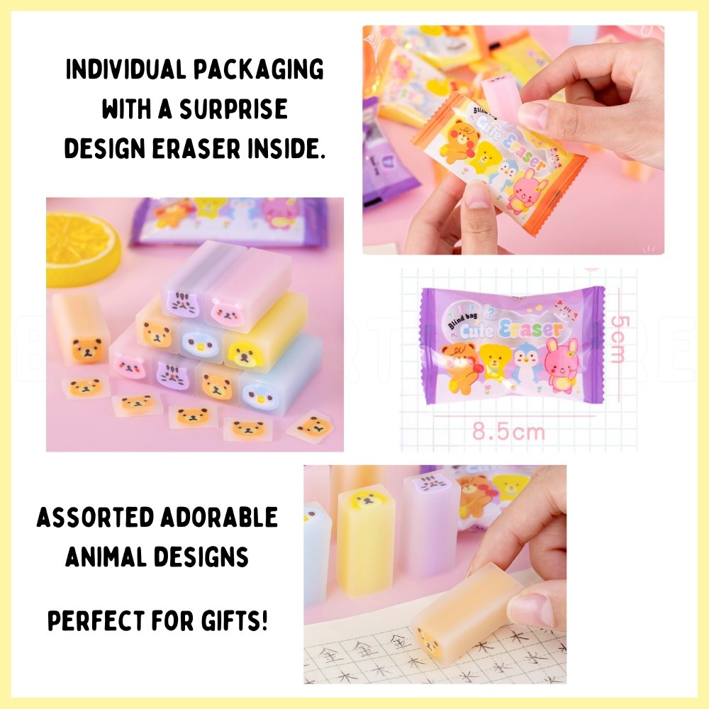 blind bag animal surprise colorful erasers