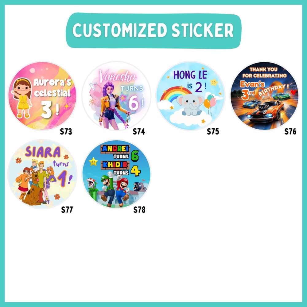 customized sticker for birthday party favors