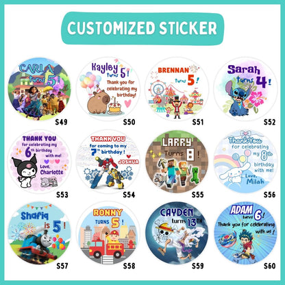 customized sticker for birthday party favors